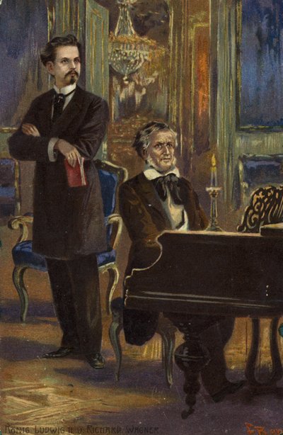 Retrato del Rey Ludwig II y Richard Wagner de German School