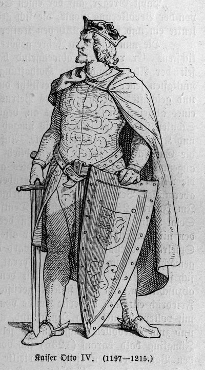 Retrato de Otto de Brunswick (1174/1182-1218), Emperador Romano Germánico y Rey de Italia. Grabado en “Kaiser, König und Papst” por Richard Roth de German School