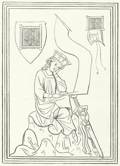 Retrato del poeta lírico alemán Walther von der Vogelweide del Codex Manesse de German School