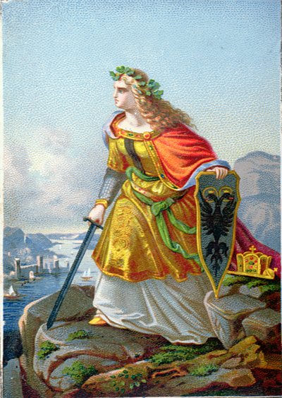 Postal que representa a Germania y el Rin, c.1860 de German School