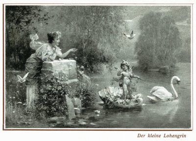 Postal de Lohengrin con el cisne (litografía) de German School