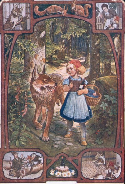 Postal que representa escenas de Caperucita Roja, c.1910 de German School