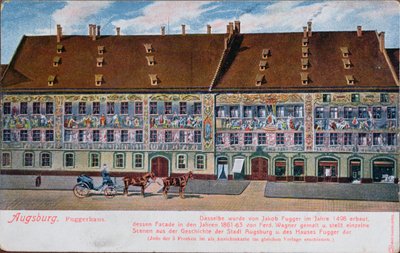 Postal que representa la Fuggerhaus, Augsburgo de German School