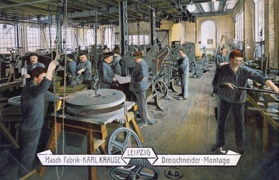 Postal que muestra la fábrica Karl Krause en Leipzig, c.1905 de German School