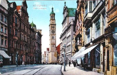 Postal que representa la Karolinenstrasse en Augsburgo, c.1910 de German School