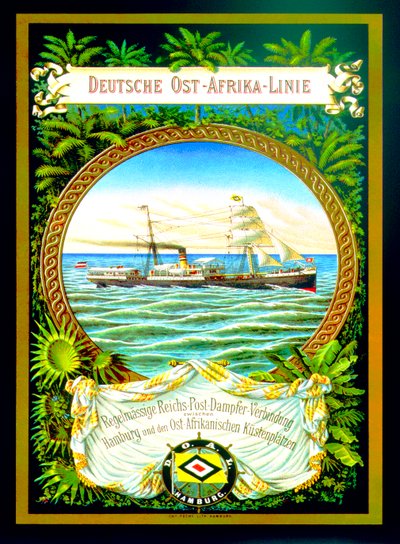 Póster publicitario de la Línea de África Oriental Alemana, 1890 de German School