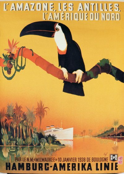Póster publicitario de la Hamburg-Amerika Linie de German School