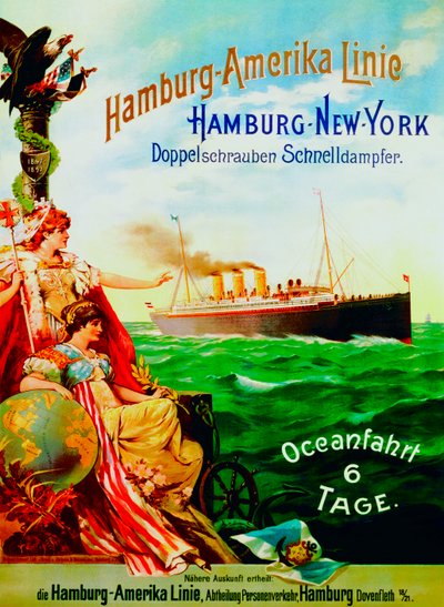Póster publicitario de la Línea Americana de Hamburgo, 1897 de German School