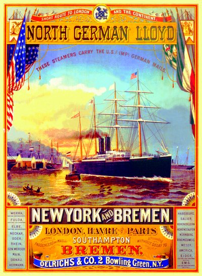 Póster publicitario de la Línea North German Lloyd, 1883 de German School