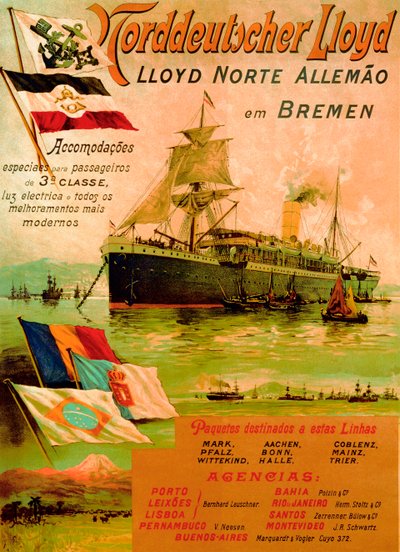 Póster publicitario de la Línea North German Lloyd, 1898 de German School