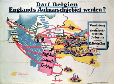 Póster que expresa la ansiedad alemana sobre la construcción propuesta de un túnel del Canal que une Bélgica e Inglaterra, c.1914-18 de German School