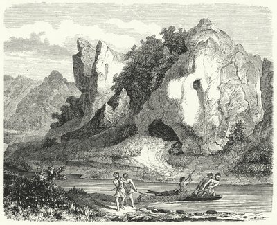 Hombres prehistóricos pescando con redes de German School
