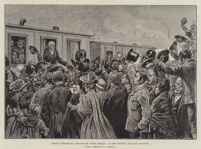 Salida del príncipe Bismarck de Berlín, en la estación de tren de Stettin (grabado) de German School