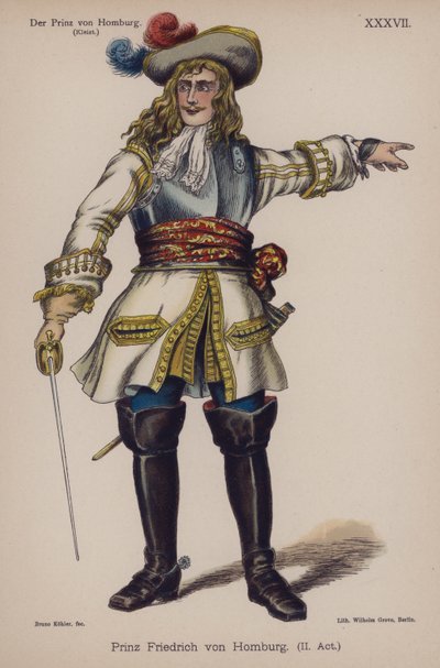 Príncipe Friedrich de Homburg, de El Príncipe de Homburg de Heinrich von Kleist (litografía a color) de German School