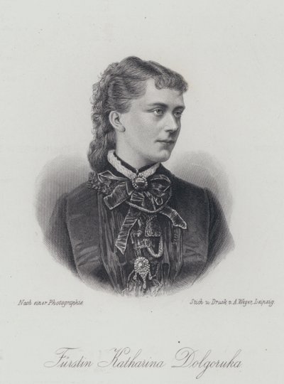 Princesa Catherine Dolgorukova, amante y luego esposa morganática del Zar Alejandro II de Rusia (grabado) de German School
