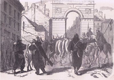 Tropas de forrajeo prusianas trayendo ganado, Historia de la Guerra entre Francia y Alemania de Cassell, publicada por Cassell and Company Limited, c.1890 (litografía) de German School