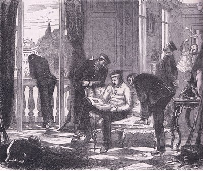 Prusianos en ocupación de una villa cerca de París, de la Historia de la Guerra entre Francia y Alemania de Cassell, publicada por Cassell and Company Limited, c.1890 de German School
