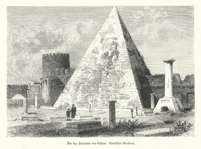 Pirámide de Cestio, tumba de Cayo Cestio, Roma, construida alrededor del 12 a.C. (grabado) de German School