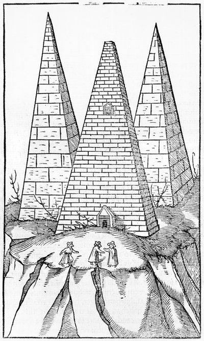 Pirámides de Egipto, ilustración de Cosmographie Universelle por Sebastien Munster (1488-1552) Basilea, publicado en 1554 de German School