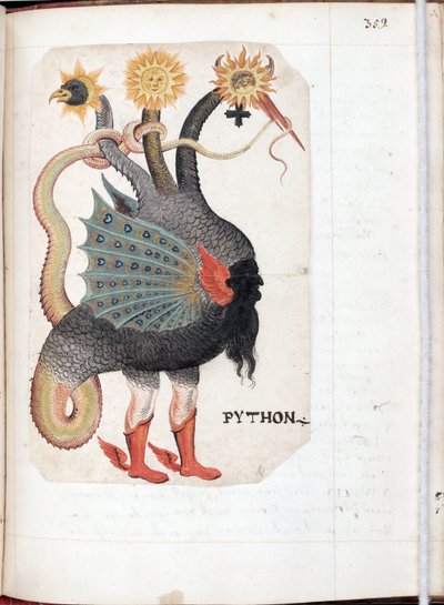Python - Obra de un maestro alemán, acuarela sobre pergamino extraída de Recueil alchimie et rosicrucien, alrededor de 1760 - (Python (from: Alchemical and Rosicrucian Compendium), Acuarela sobre pergamino de un maestro alemán, ca 1760) - Universidad de Ya de German School