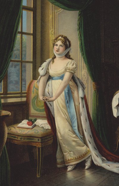 La reina Luisa de Prusia en su vuelo a Memel (litografía en color) de German School