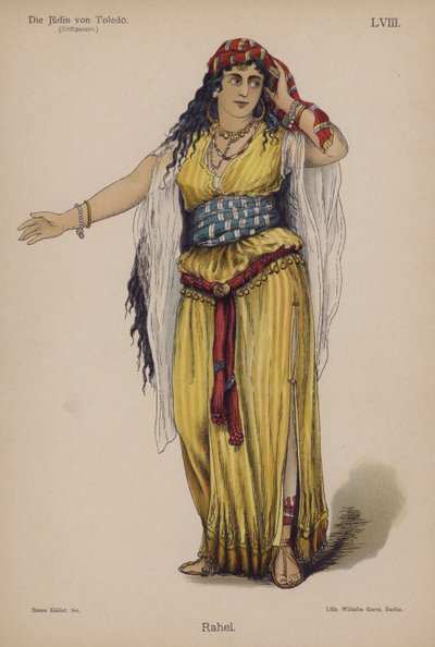 Rahel, de La Judía de Toledo de Franz Grillparzer (litografía a color) de German School