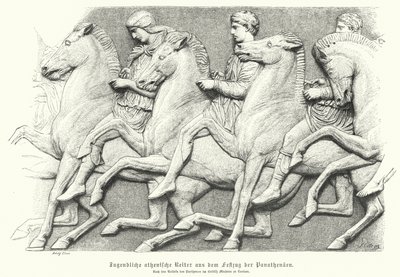 Relieve del friso del Partenón que representa a jóvenes atenienses montando caballos de German School