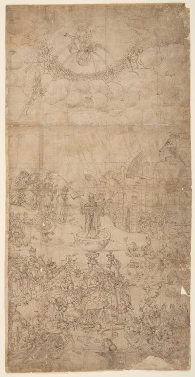 Alegoría religiosa con los siete sacramentos y los siete pecados capitales de German School