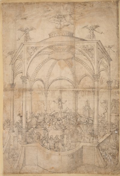 Alegoría religiosa con los siete sacramentos y los siete pecados capitales de German School