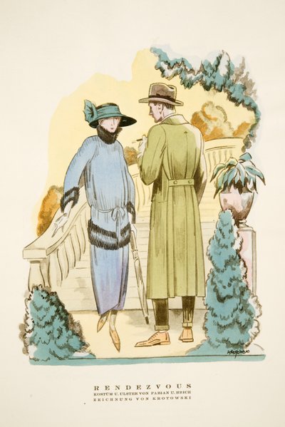 Rendezvous, atuendo y abrigo "Ulster" de Fabian & Hrich de Styl, pub.1922 de German School