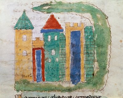 Representación de una ciudad en miniatura del manuscrito 