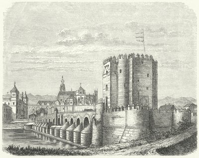 Puente romano y Gran Mezquita de Córdoba, España (grabado) de German School