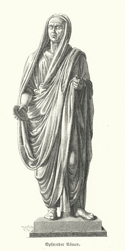 Sacerdote romano responsable de realizar sacrificios (grabado) de German School