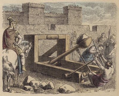 Catapulta de asedio romana (grabado coloreado) de German School