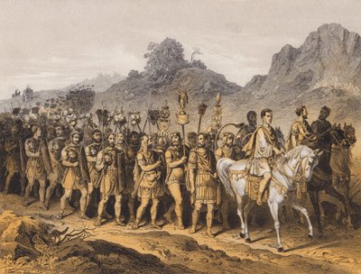Soldados romanos en marcha (litografía en color) de German School