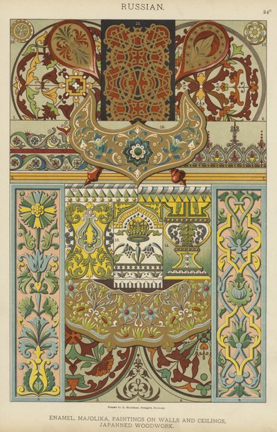 Ruso, Esmalte, Majólica, Pinturas en Paredes y Techos, Madera Lacada (litografía a color) de German School