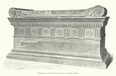 Sarcófago del soldado y cónsul romano Lucio Cornelio Escipión Barbato en el Vaticano, Roma (grabado) de German School