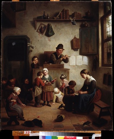 "" Escena de clase en una escuela "" (En la escuela) Pintura de la escuela alemana Principios del siglo XIX Galería de arte regional Deineka, Kursk Rusia de German School