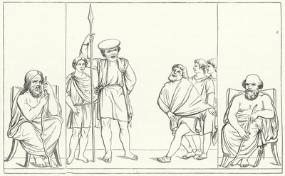 Escena de una obra del dramaturgo romano Plauto (grabado) de German School