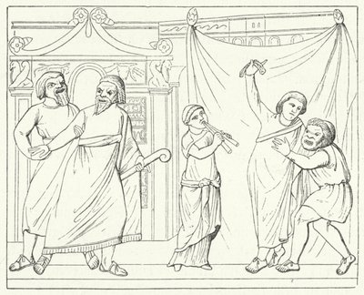 Escena de la obra Andria del dramaturgo romano Terencio (grabado) de German School