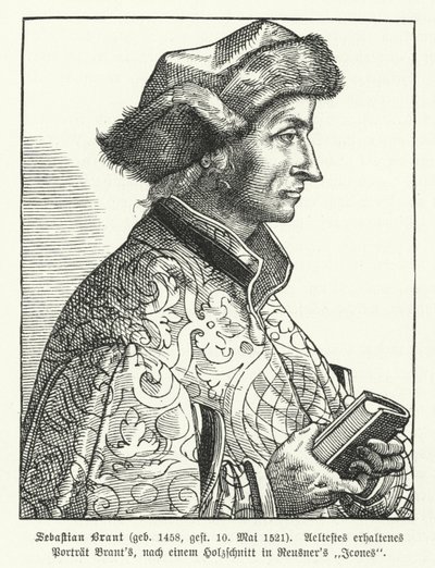 Sebastian Brant, humanista y satírico del Renacimiento alemán (grabado) de German School