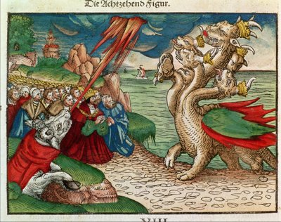 Serpiente de siete cabezas del Libro del Apocalipsis, de la Biblia de Lutero, c.1530 de German School