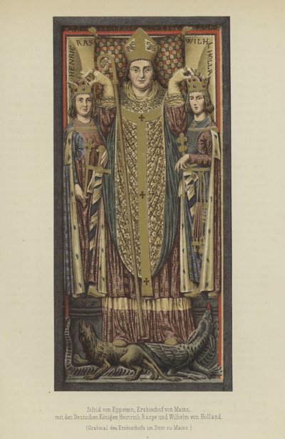 Siegfried von Eppstein, Arzobispo de Mainz de 1230 a 1249, con los Reyes Alemanes Enrique Raspe, Landgrave de Turingia, y Guillermo II de Holanda, Conde de Holanda y Zelanda de German School