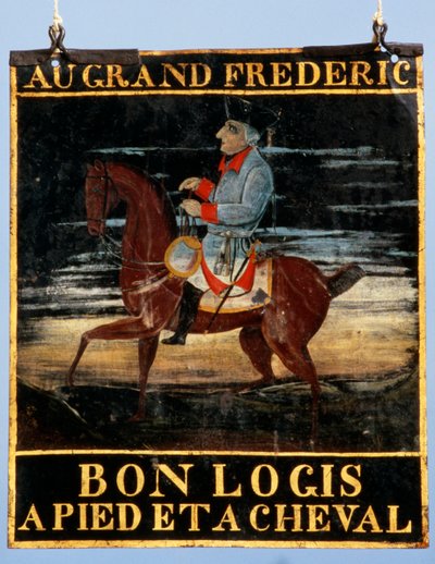 Señal con Federico el Grande a caballo para la posada Le Cadiot de German School