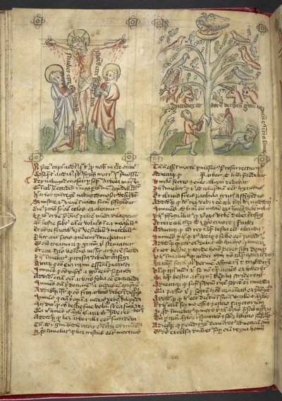 Sloane 361, f.26v Nabucodonosor ve un árbol en un sueño; la Crucifixión, de 