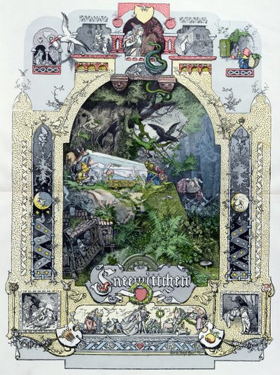 Blancanieves en su ataúd de cristal, ilustración de Muenchener Bilderbogen, c.1880 de German School