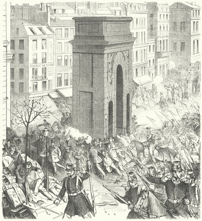 Soldados en las calles de París durante el golpe de estado francés de diciembre de 1851 de German School
