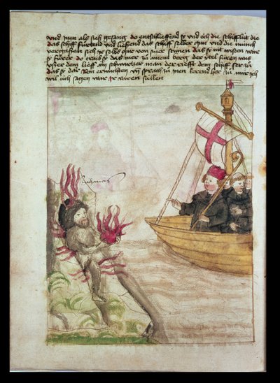 San Brendan en su barco, de la traducción alemana de Navigatio Sancti Brendani Abbatis, c.1476 de German School