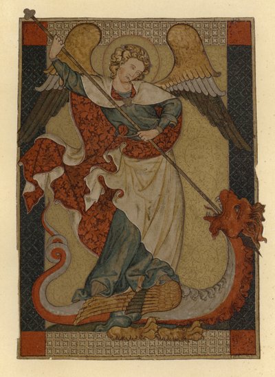 San Miguel Arcángel derrotando a Satanás representado como un dragón de German School