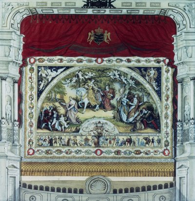 Escenario y cortina decorativa del teatro de Dresde de German School